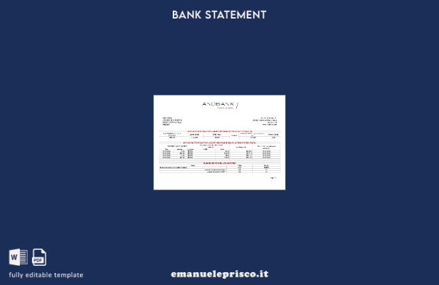 modello di estratto conto bancario Andorra Andbank in stile verificato